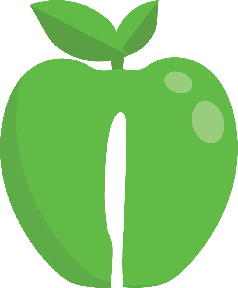 A green apple with a slice in it.