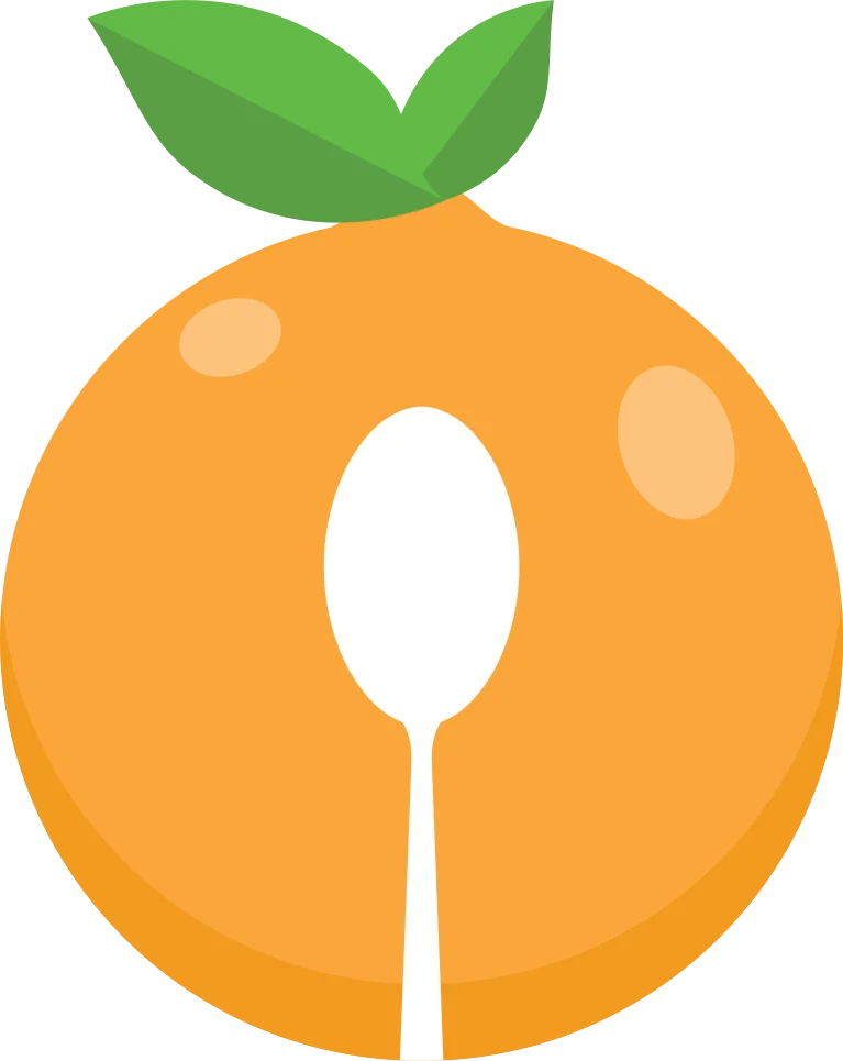 An orange with a spoon on it.